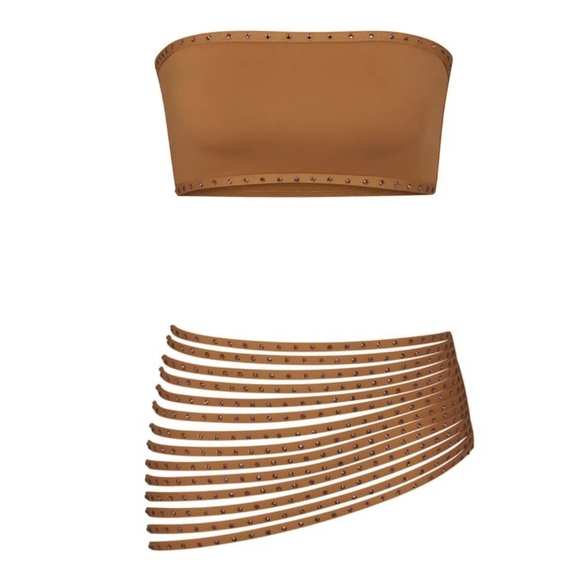 NWT SKIMS RHINESTONE SWIM SET IN ALMOND SIZE XXS/XS - Picture 1 of 5